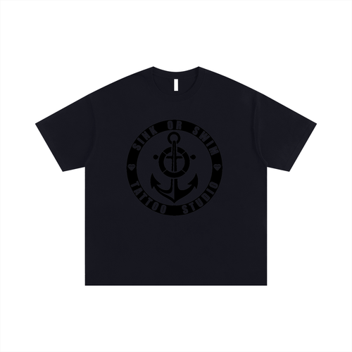 SOS BADGE BLK on BLK - Unisex Oversized Cotton T-Shirt
