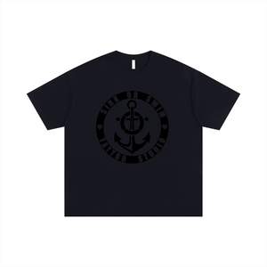SOS BADGE BLK on BLK - Unisex Oversized Cotton T-Shirt