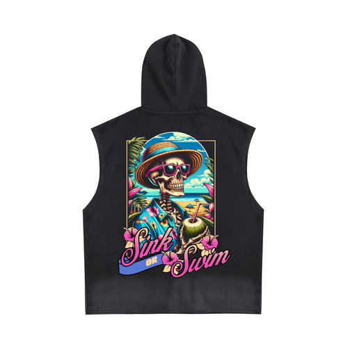 SOS - RETIREMENT Vintage Washed Zip-Up Hooded Tank Top